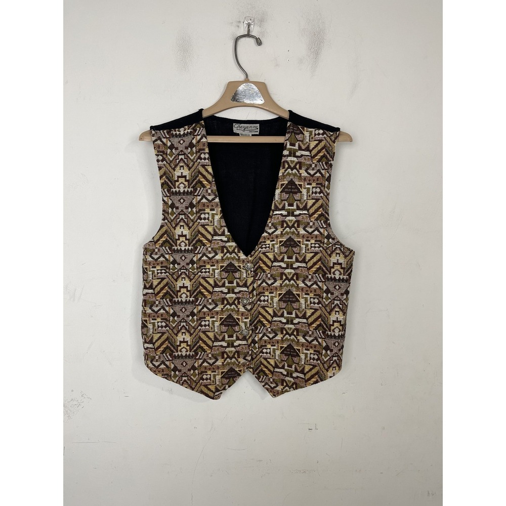 Cheyenne Autumn Womens Vest Medium Aztec Country Western Tribal Cowgirl Tie Back